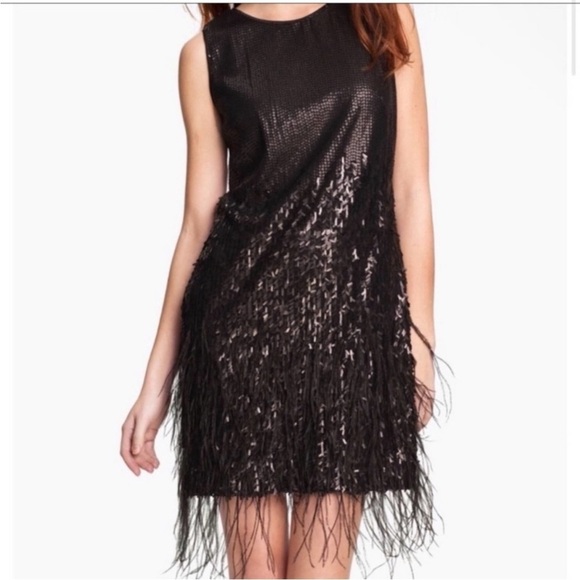 Jessica Simpson Dresses & Skirts - Jessica Simpson Sequin Feather Black Dress Party Cocktail size 10 NWTs